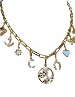 NEW IISHII women's 9 charms necklace in blue moon luck